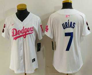 Women%27s Los Angeles Dodgers #7 Julio Urias White Pink With Patch Limited Stitched Jersey